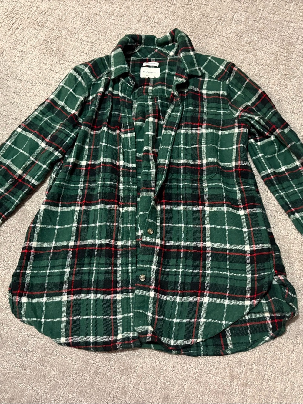 Plaid Green Button-Up Shirt- American Eagle